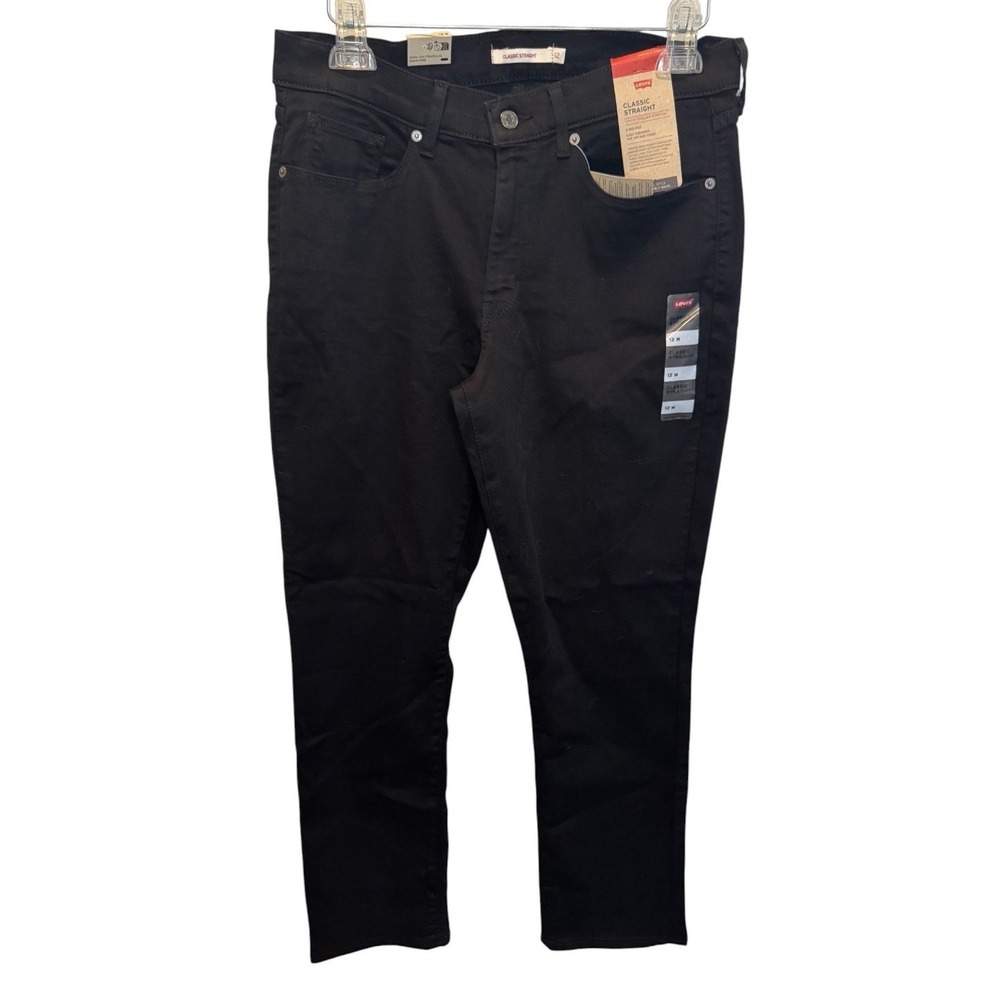 Levis Women Black Classic Straight Stellar Stretch Jeans Sz 12 NEW Minimalist